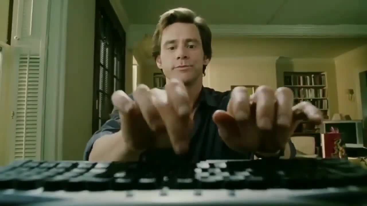 Jim Carrey Intense Typing Meme Template - Bruce Almighty - funny Hollywood Movie meme