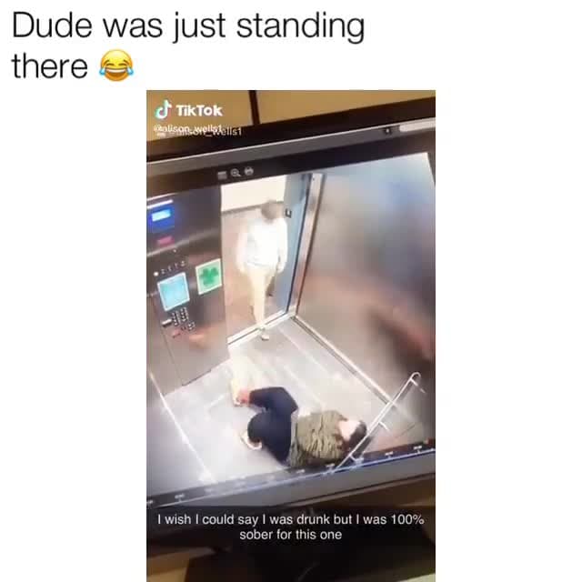 Clumsy Elevator Fall & Unfazed Bystander Meme Template - funny Comedy meme
