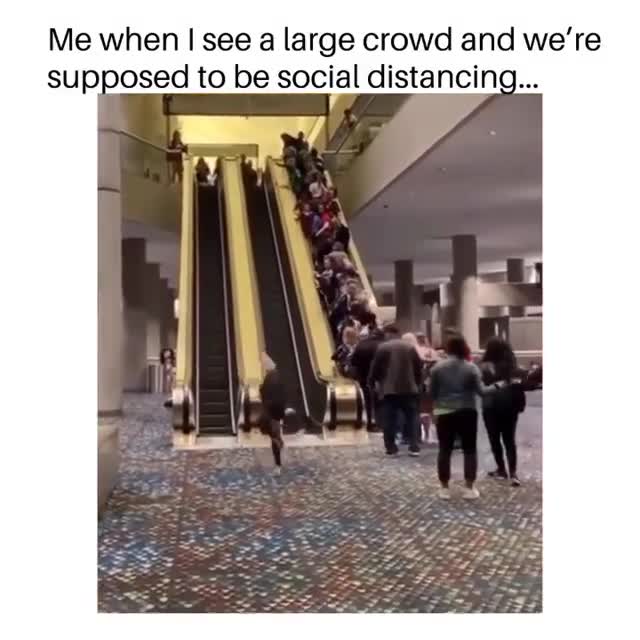 Social Distancing Escalator Acrobatics Meme Template - funny Relatable Moments meme