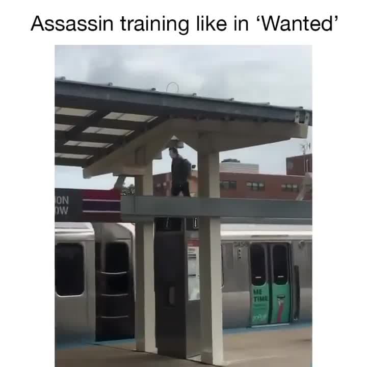 Train Parkour Jump Meme Template | Assassin Training 'Wanted' Style Stunt - funny Action meme