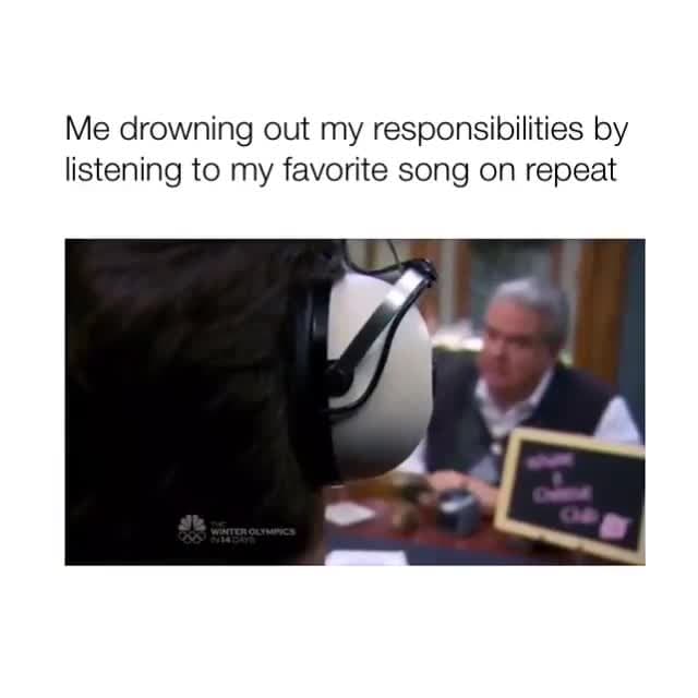 Ron Swanson Headphones Ignoring Responsibilities Meme Template - funny Web Series meme