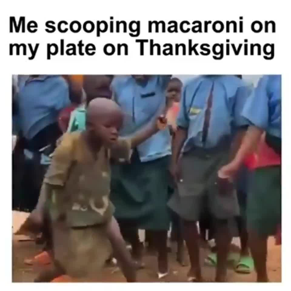 Energetic Kid Dancing While Scooping Macaroni Meme Template - funny Funny meme