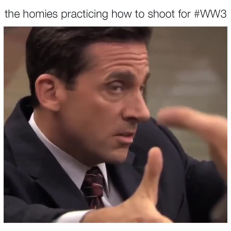 The Office WW3 Finger Gun Standoff Meme Template | Michael Scott Dwight Funny - funny Web Series meme