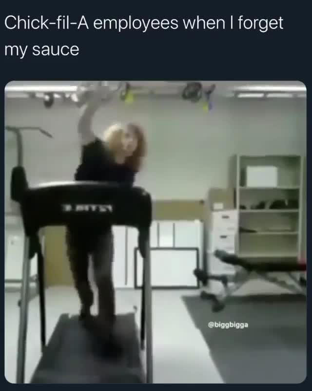 Chick-fil-A Employee Running Treadmill Chase Meme Template - funny Funny Memes meme