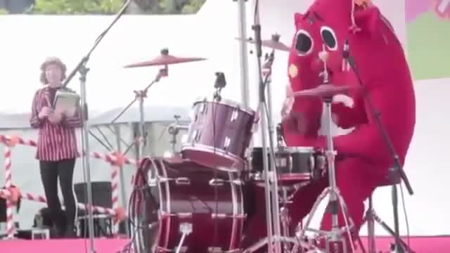 Energetic Red Mascot Drummer Meme Template - funny Comedy meme